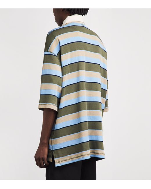 AMI Blue Cotton Oversized Stripe Polo Shirt for men