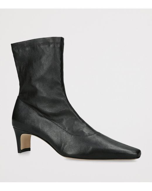 Staud Black Leather Wally Sock Ankle Boots 55