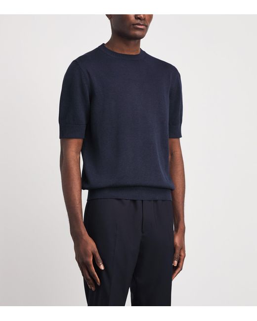 Isaia Blue Silk-Linen T-Shirt for men