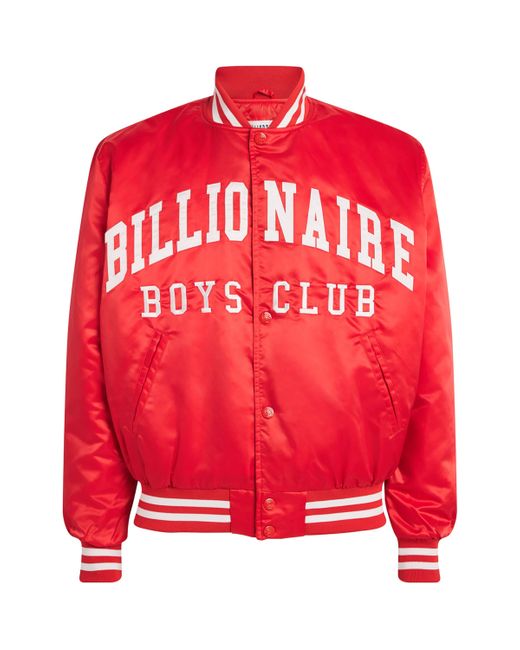 BBCICECREAM Red Satin College Logo Varsity Bomber Jacket for men