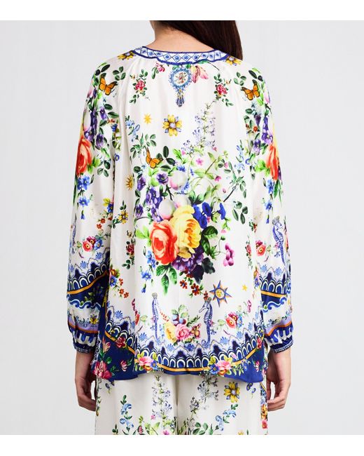 Camilla Blue Silk Tiles Darls Blouse