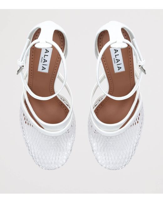 Alaïa White Fishnet Ankle-Strap Pumps 90