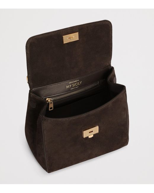 Dolce & Gabbana Black Suede My Sicily Top-Handle Bag