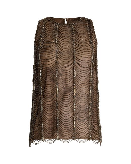 Ralph Lauren Brown Tulle Beaded Top