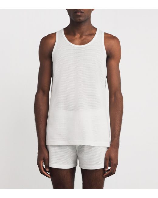 Sunspel White Cotton Mesh Cellular Vest for men
