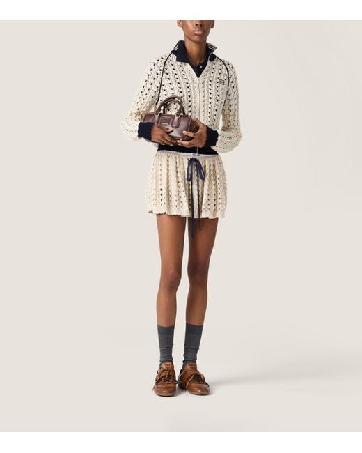 Miu Miu Natural Cotton Openwork-Knit Mini Skirt