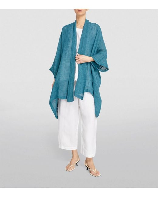 Eskandar Blue Linen-blend Shawl Cardigan