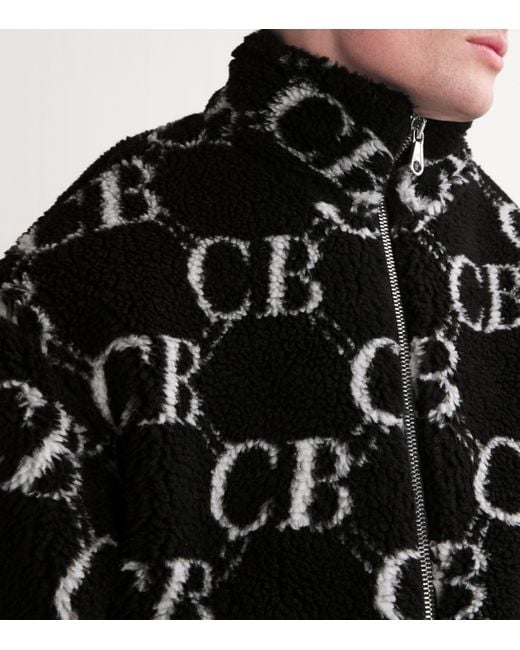 Cole Buxton Black Monogram Fleece Jacket for men