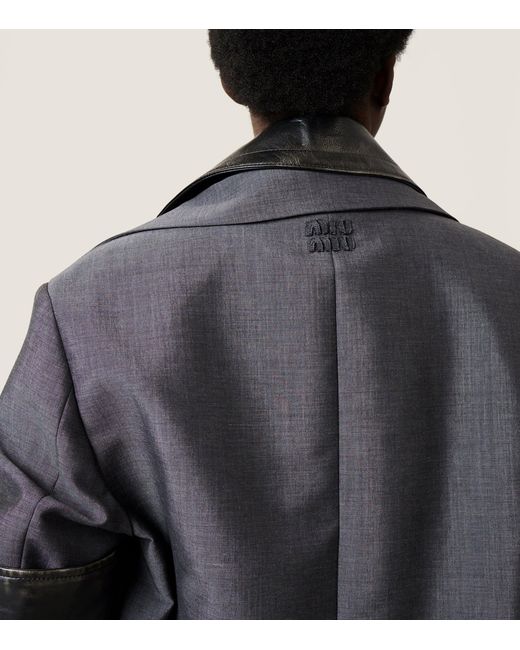 Miu Miu Gray Mohair-Wool Leather-Trim Jacket