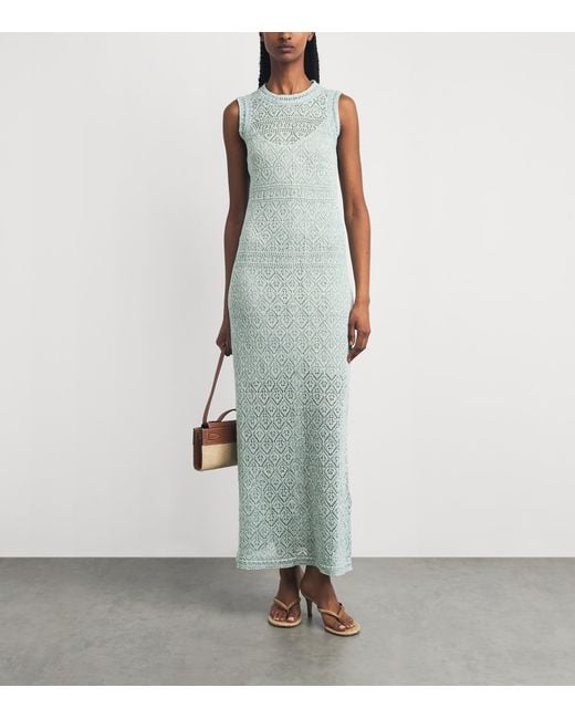 Eleventy Green Cotton-Blend Crochet Midi Dress