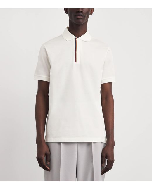 Paul Smith White Cotton Artist Stripe Polo Shirt for men