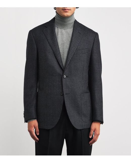 Corneliani Blue Virgin Wool Check Blazer for men