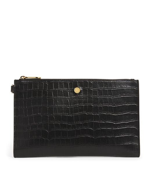 Harrods Black Medium Croc-Embossed Leather Pouch