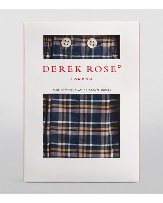 Derek Rose Blue Cotton Check Boxer Shorts for men