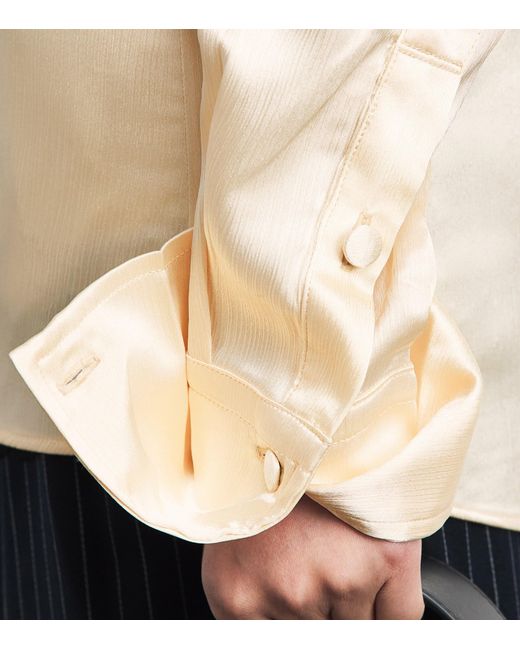 Late for Work Natural Satin Draped Shirt