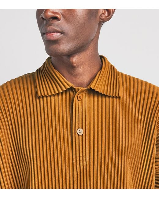 Homme Plissé Issey Miyake Brown Pleated Polo Shirt for men