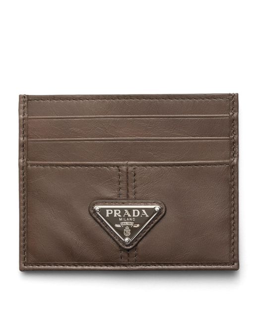 Prada Brown Calfskin Triangle Card Holder for men