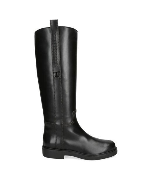 Tod's Black Leather Gomma Stivale Knee-High Boots 30