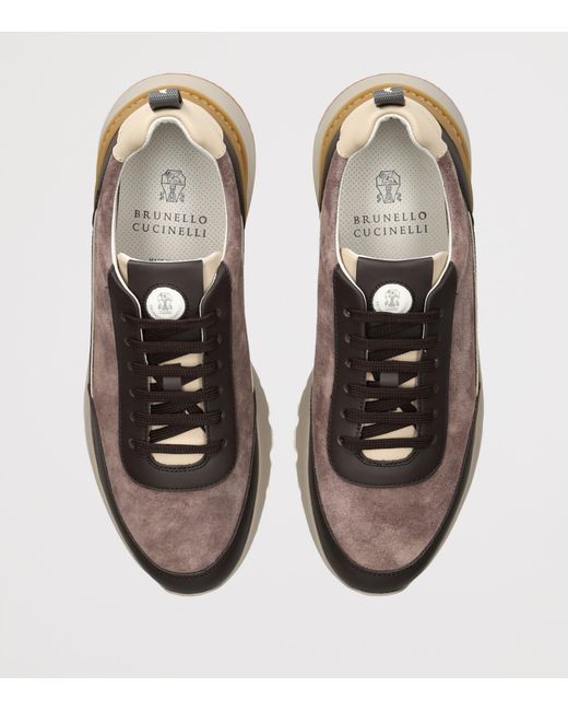 Brunello Cucinelli Brown Leather-Suede Runner 2.0 Sneakers for men