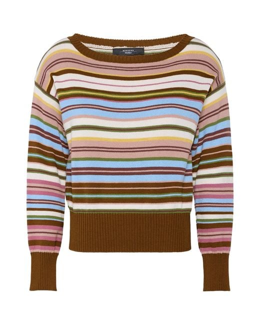 Weekend by Maxmara Multicolor Cotton Stripe Boat-Neck Sweater