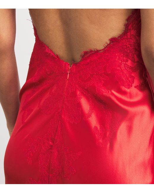Torlowei Red Silk Lace-Detail Slip Maxi Dress