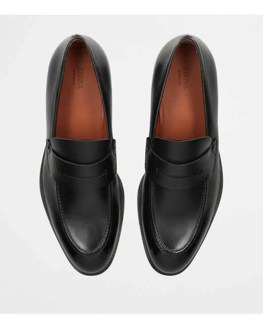 Zegna Black Leather L'Asola Loafers