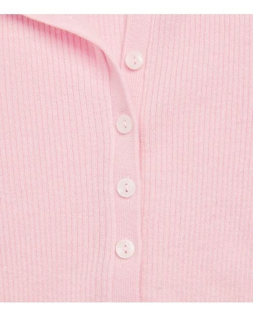Maje Pink Wool-Silk Ribbed Polo Sweater