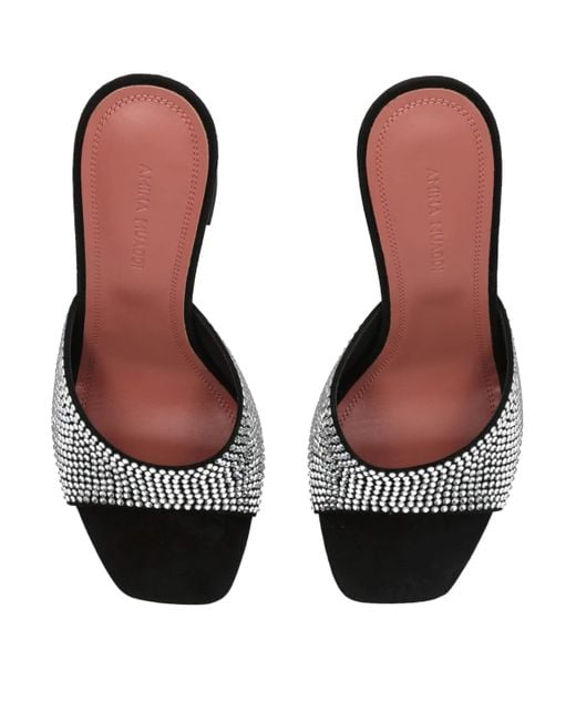 AMINA MUADDI Black Embellished Leather Lupita Heeled Mules 95