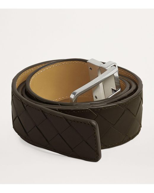 Bottega Veneta Black Leather Reversible Intrecciato Belt for men