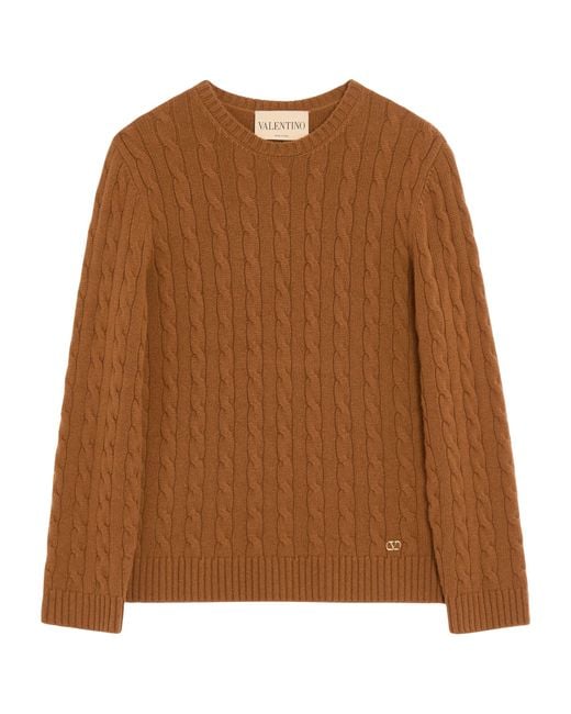 Valentino Brown Cashmere Cable-Knit Sweater