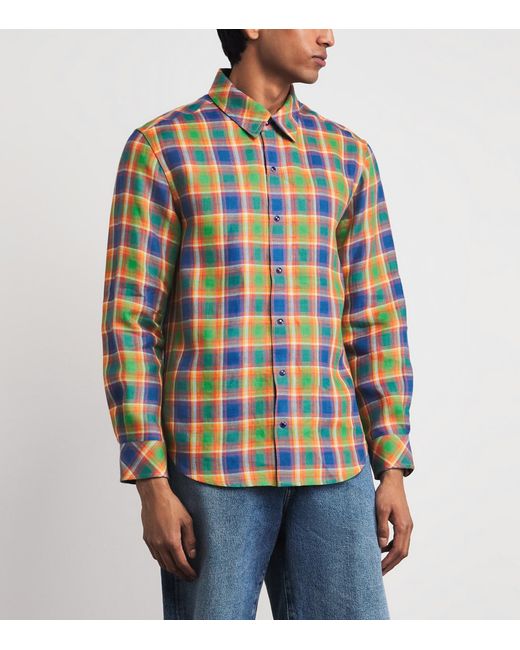 God's True Cashmere Blue Linen Check Brilliant Shirt for men