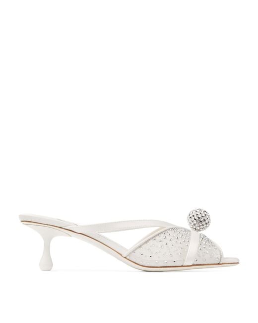 Jimmy Choo White Siva 50 Embellished Heeled Mules