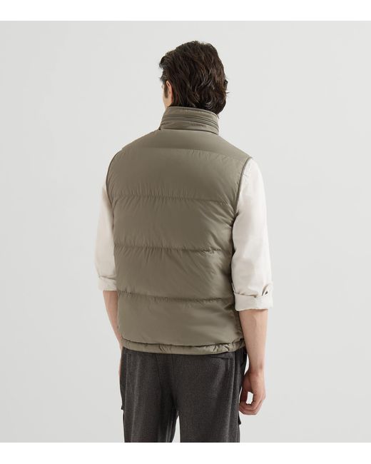 Brunello Cucinelli Green Quilted Packable Hood Gilet for men