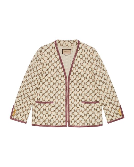 Gucci Natural Gg Cotton-blend Tweed Jacket