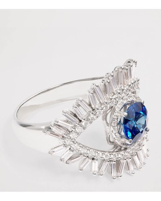 Suzanne Kalan White Diamond And Sapphire Milli Evil Eye Ring