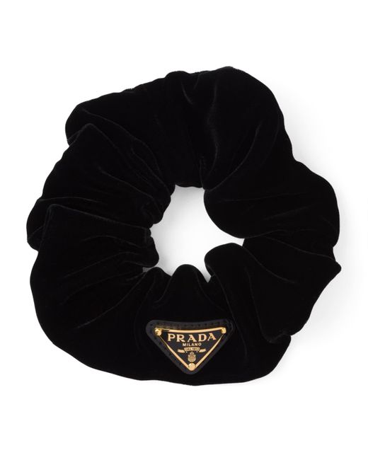 Prada Black Cotton-Velvet Logo Scrunchie