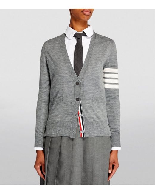 Thom Browne Gray Wool 4-Bar Stripe Cardigan