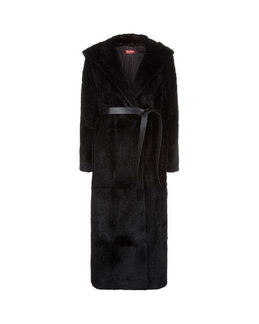 Max Mara Hooded Rabbit Fur Coat in Black Lyst UK