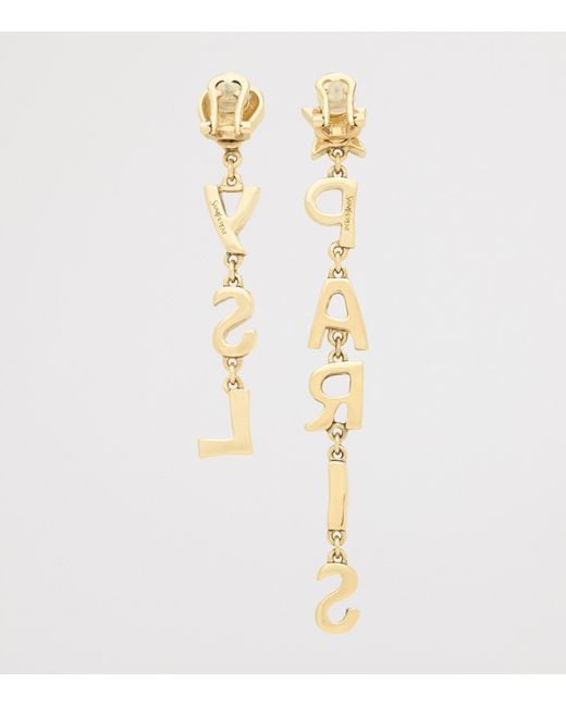 Saint Laurent Metallic Paris Drop Earrings for men