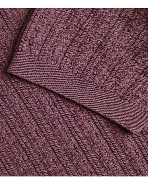 Canali Purple Textured-knit Polo Shirt for men