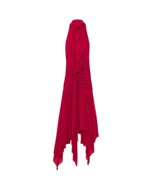 McQueen Red Asymmetric Draped Maxi Dress