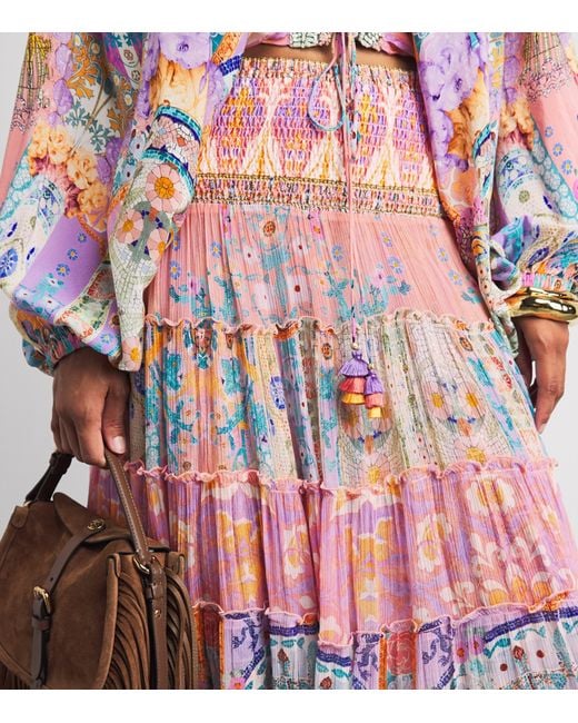 Camilla Pink Silk Tiered Maxi Skirt
