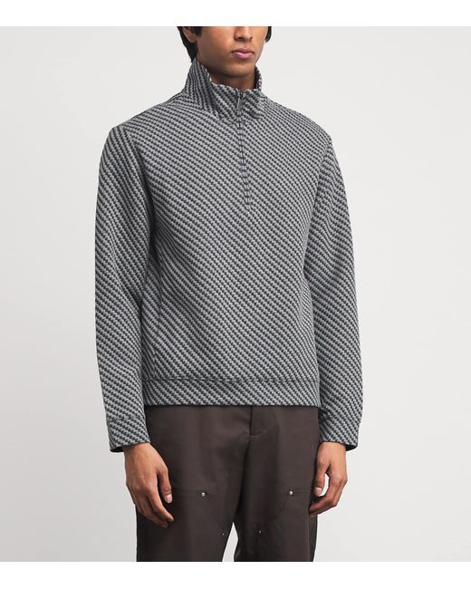 Emporio Armani Gray Jacquard Half Zip Pullover for men