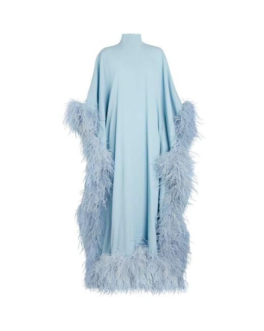 ‎Taller Marmo Blue Feather-trim Casta Diva Kaftan Dress