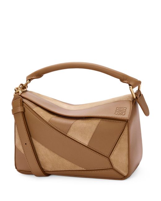Loewe Brown Small Leather Stripe Puzzle Edge Top-Handle Bag