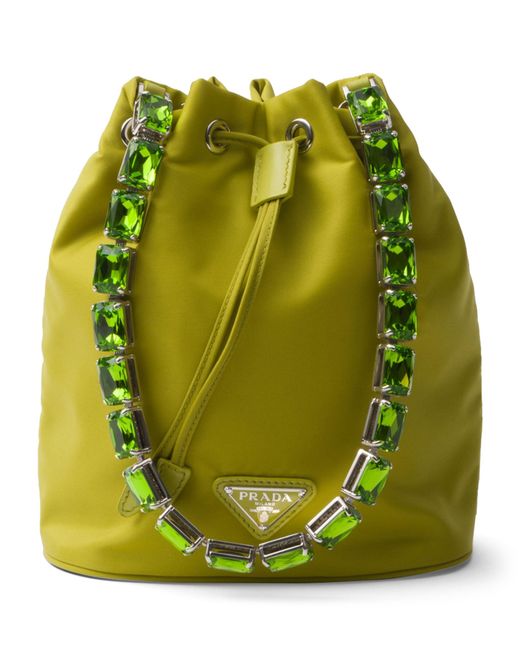 Prada Green Mini Re-nylon Embellished Bucket Bag