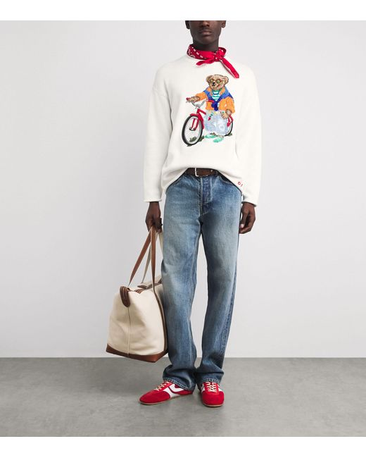 Polo Ralph Lauren White Cotton Embroidered Polo Bear Sweater for men