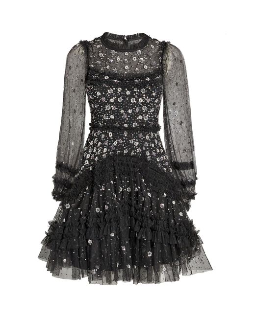 Needle & Thread Black Maybelle Sequin Mini Dress
