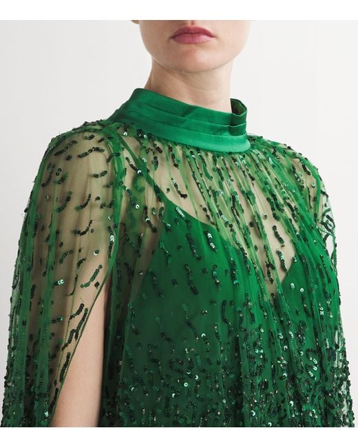 Alice + Olivia Green Embellished-Cape Zenon Mini Dress