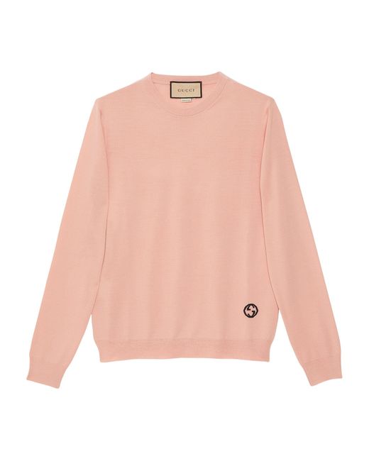 Gucci Pink Wool Intarsia Logo Sweater